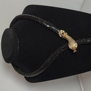 Vintage 1980's Necklace Snake Serpent Head Black Mesh